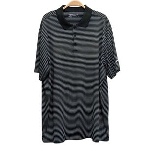 Nike Men's Golf Performance Black Striped Collared Short Sleeve Polo 2XL